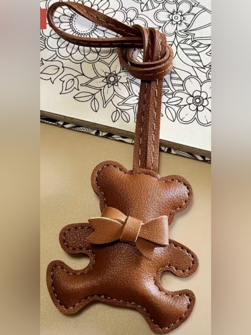TEDDY BEAR BROWN BAG CHARM - BROWN IN FAUX LEATHER